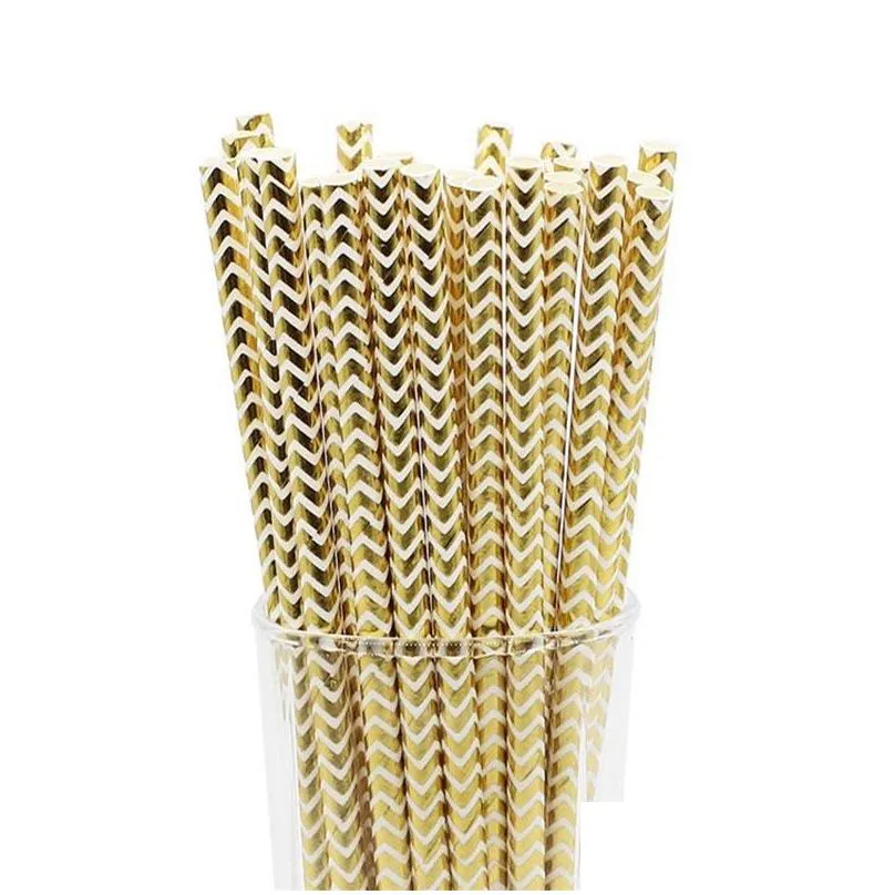 packaging dinner service 25pcs/pack gold foil paper straws for kids baby shower birthday party wedding decorative event supplies drinking