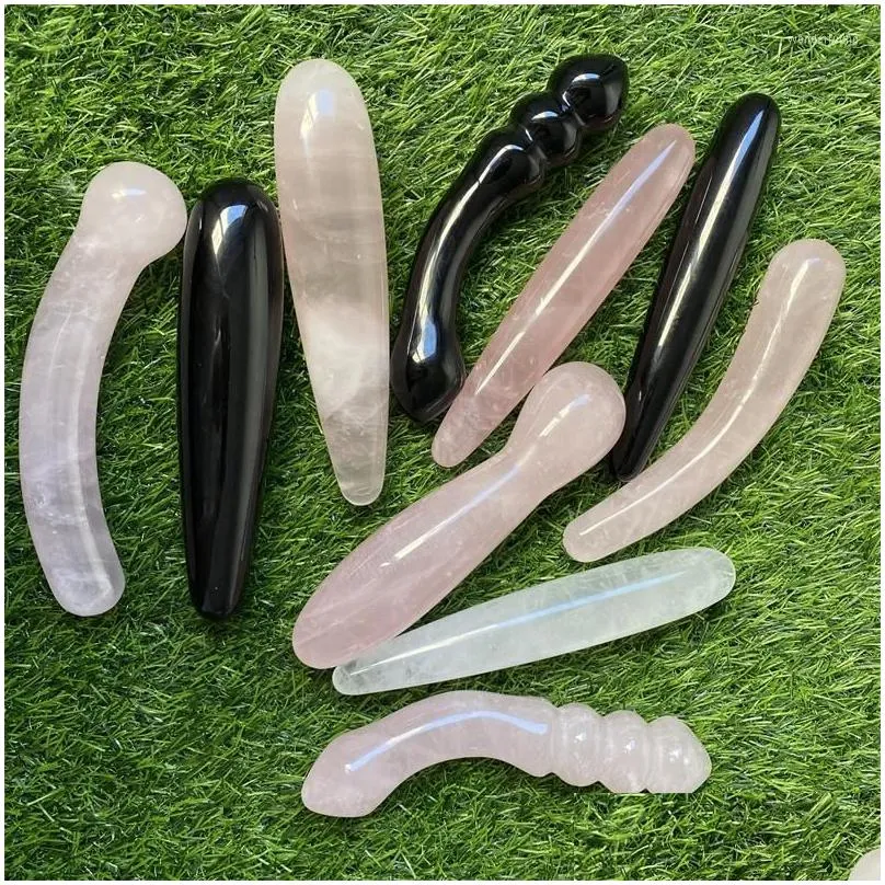 decorative figurines 1pc good quality natural rose quartz yoni wands gemstone crafts pleasure wand body hand massage wood magic stone