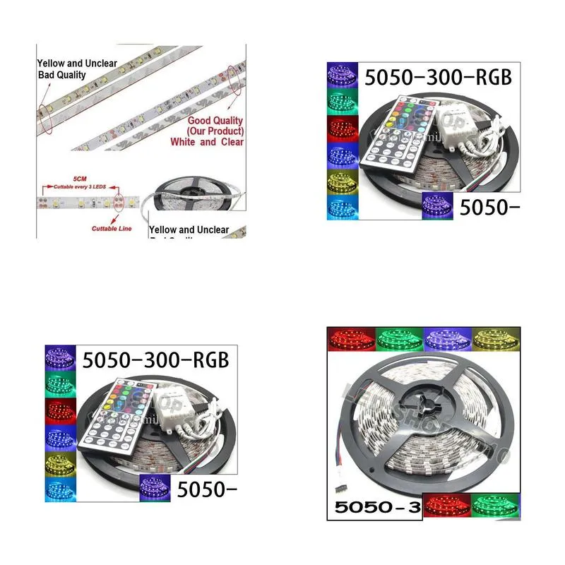 100 m meter flexible 12v led strip light rgb 5m 16ft 5050 smd 5m 300 leds with 44key ir remote controller by dhs by express