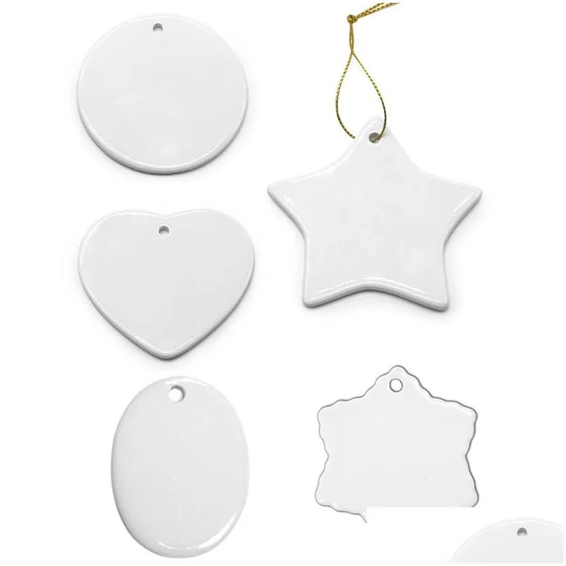 sublimation blank pendant heat transfer ceramic hanging ornaments christmas tree decoration for holiday diy crafts party june30