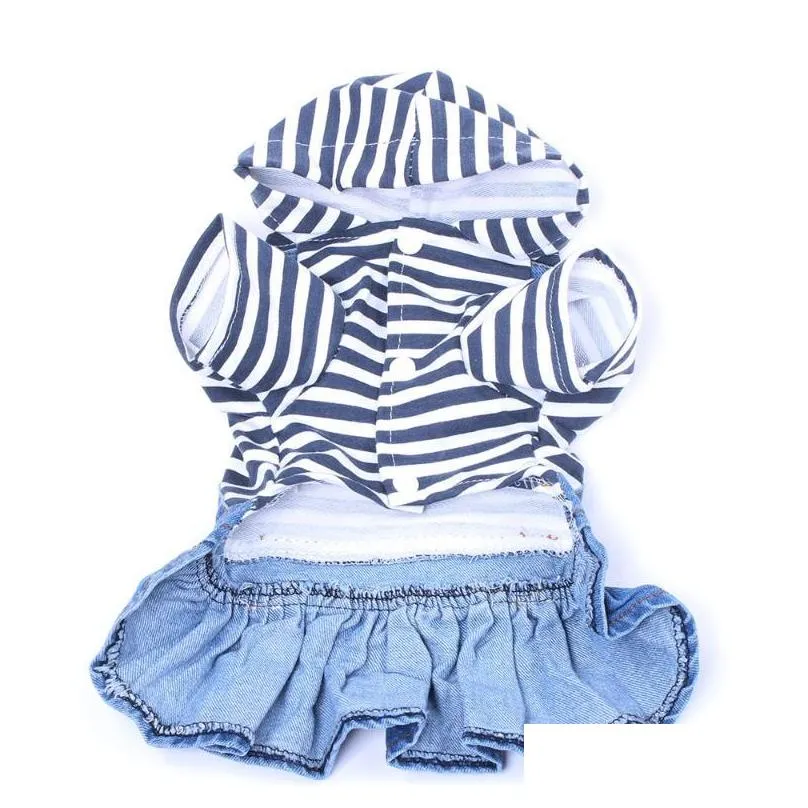 pet dog jean dress blue black striped denim dog cat dress clothes strawberry design pet clothing 2 colour1