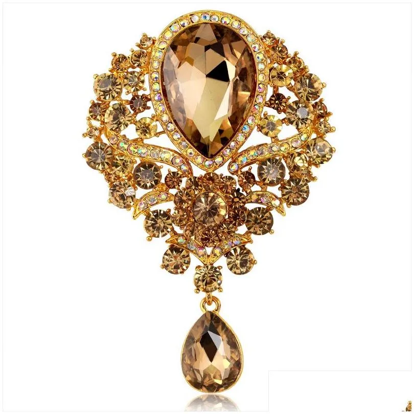 jewelry hot women men design brooch wedding bridal bouquet clear crystal diamante rhinestone teardrop dangle brooch pin