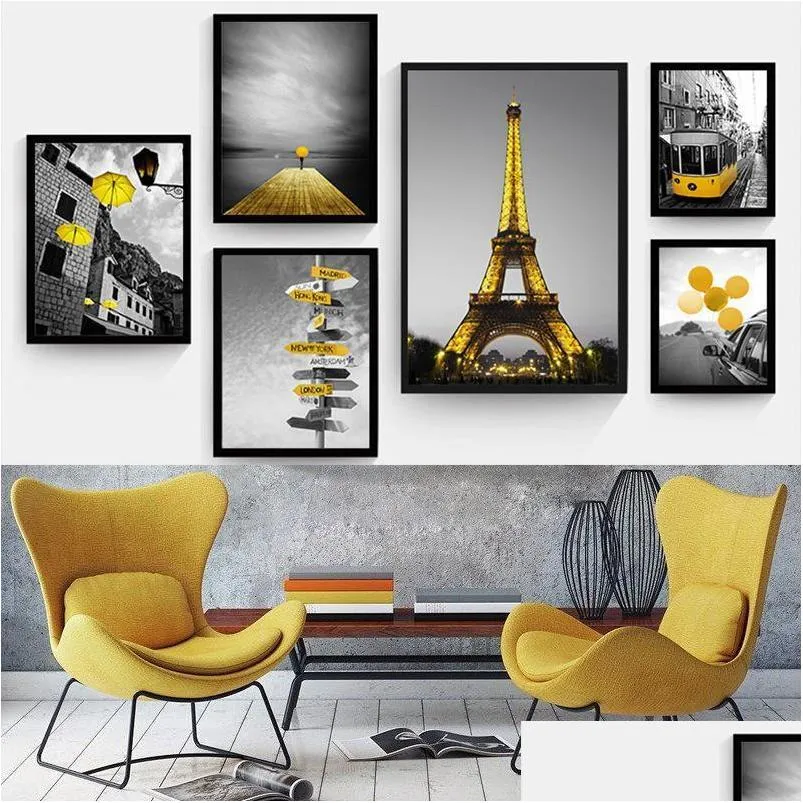 yellow style scenery picture home decor nordic canvas painting wall art print black and white backdrop landscape for living room1