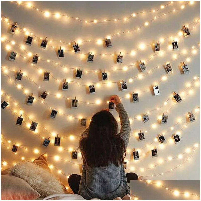 10/30/50 led hanging picture photo peg clip fairy string lights party wedding birthday hanging photograph decor1