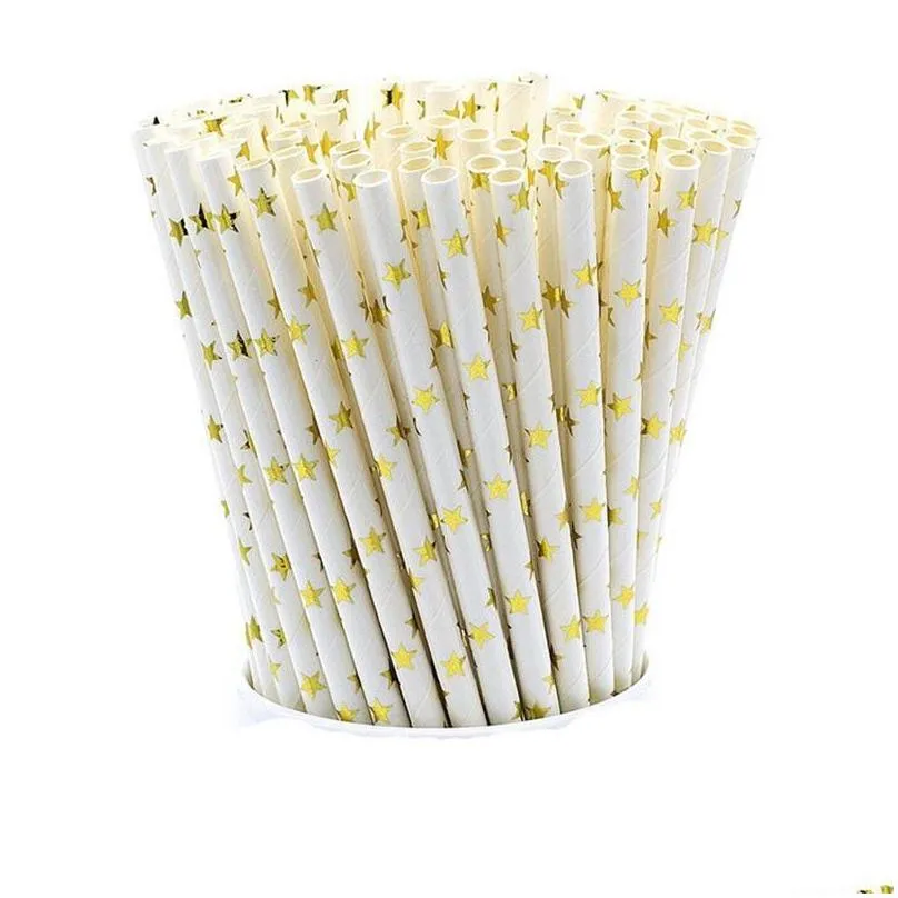 packaging dinner service 25pcs/pack gold foil paper straws for kids baby shower birthday party wedding decorative event supplies drinking