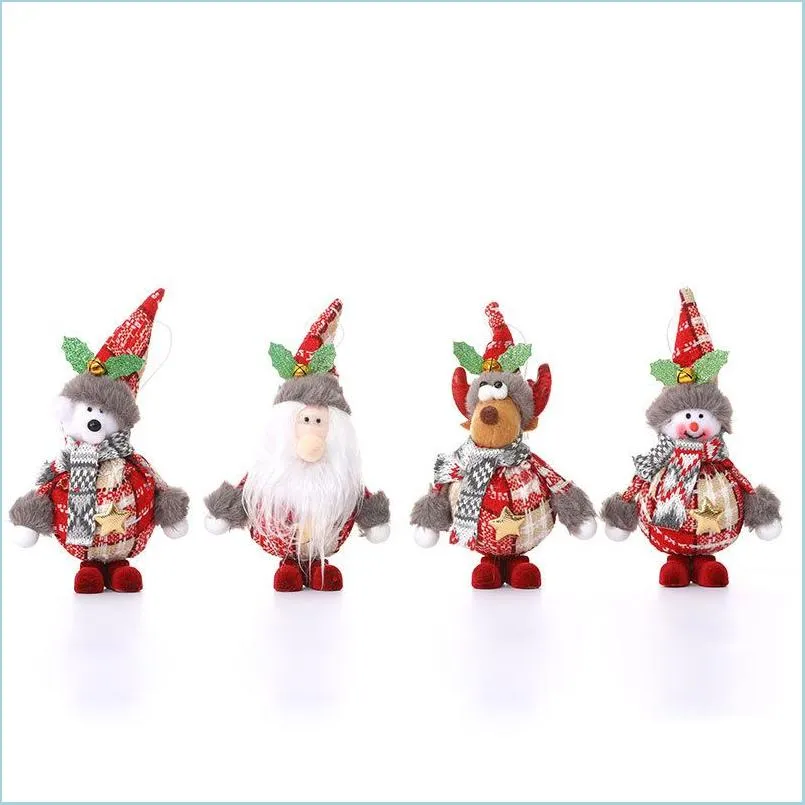christmas tree pendant plush hanging ornaments santa reindeer snowman doll with bells party decorations xbjk2209