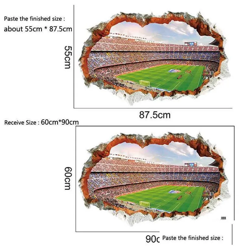 broken wall 3d soccer field wall stickers for kids baby rooms bedroom home decoration mural poster football sticker art decals y0805