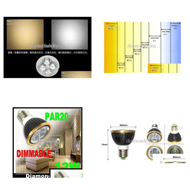retail high power dimmable led light par20 12w spotlight e27/gu10/e14/b22 110v 220v white warm white bulb