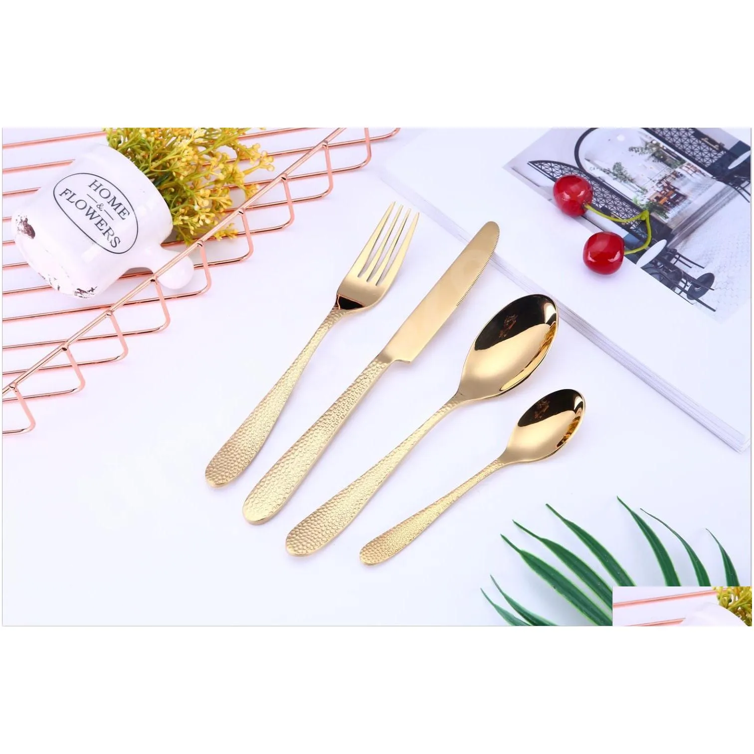 5 colors highgrade gold cutlery flatware set spoon fork knife teaspoon stainless dinnerware sets kitchen tableware set 10 choices