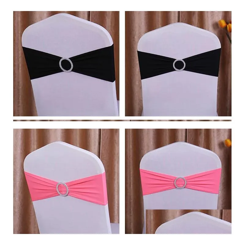wedding chair cover sashes elastic spandex chair band bow with buckle for weddings event party accessories