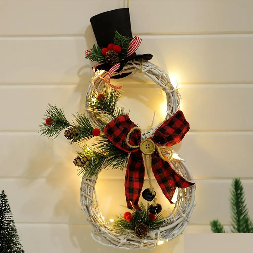 led strings xmas wreath hanging pendants wall ornament snowman tree pattern kids present home decoration party