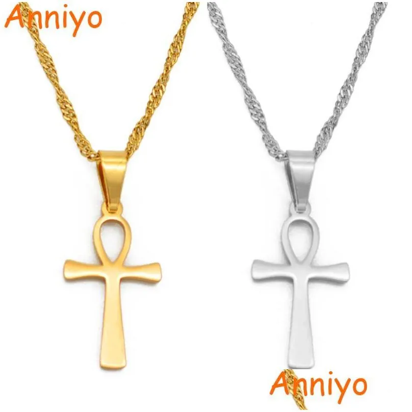 pendant necklaces anniyo small cross ankh necklace woman girls gold color/silver color african charm jewelry egypt nile key chain