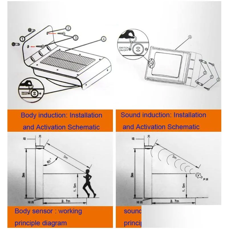 solar powered led light body sensor sound sensor 16 leds cool white outdoor led light lamp wall light garden lamp christmas