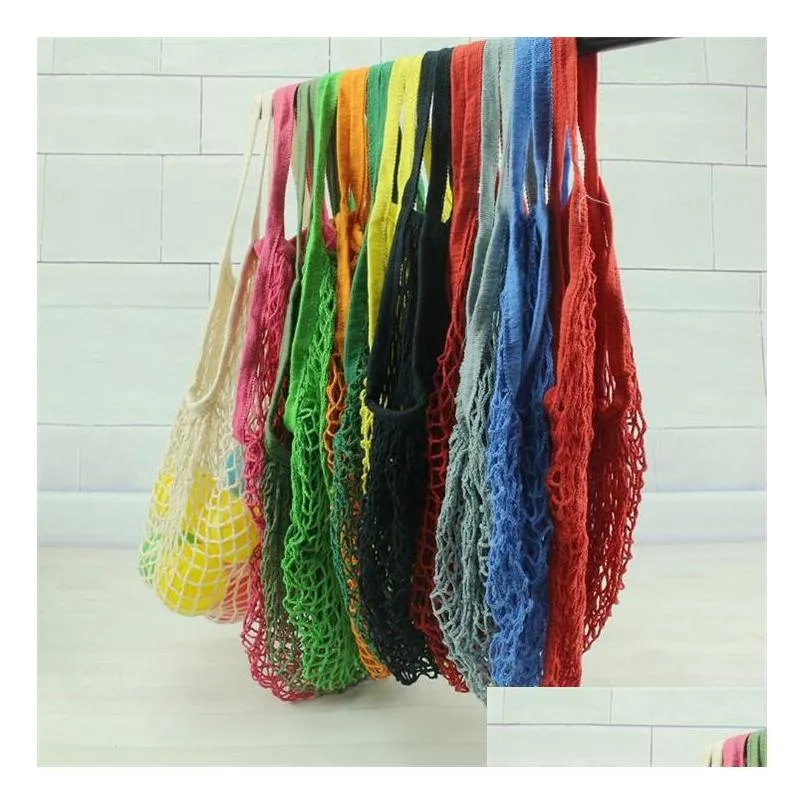 reusable shopping grocery bag 14 color large size portable shopper tote mesh net woven cotton bag home storage bags