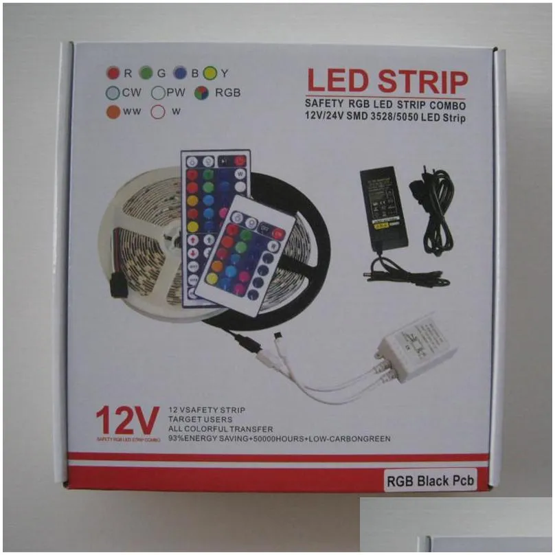 led strip light rgb 5050 5m led strips christmas gift waterproof with 44 keys ir remote controlleradddc12v 5a power adapter in retail