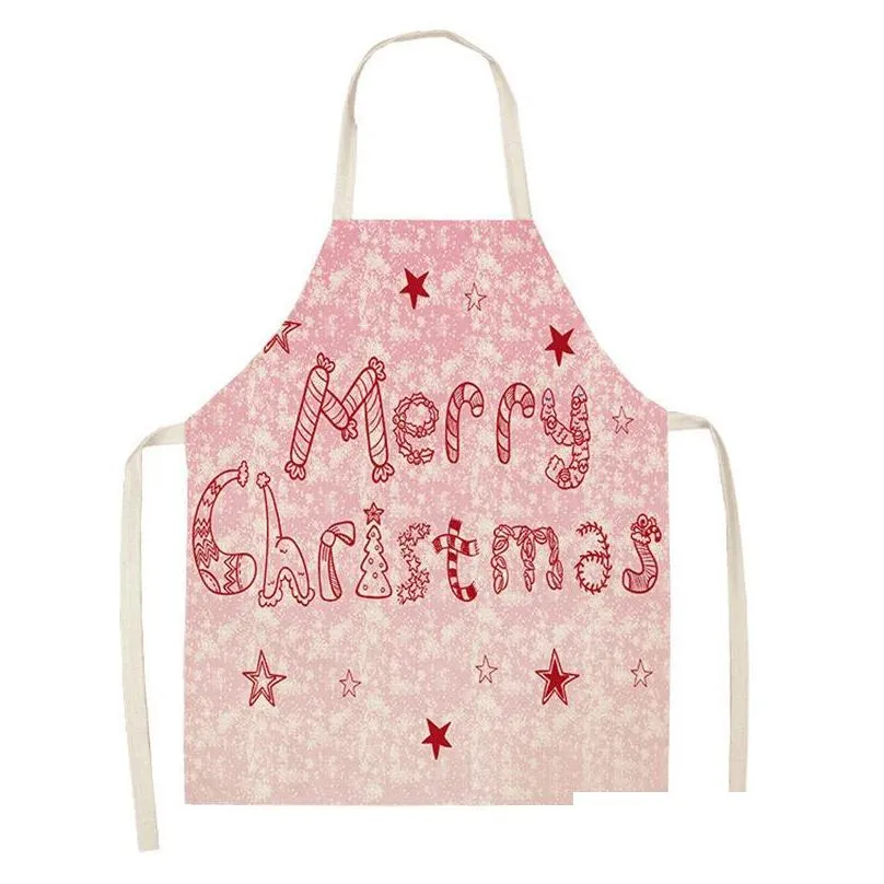 1pcs red christmas apron cotton linen pinafore xmas decor pendant adult bibs 53x65cm home kitchen cooking accessories cm10051