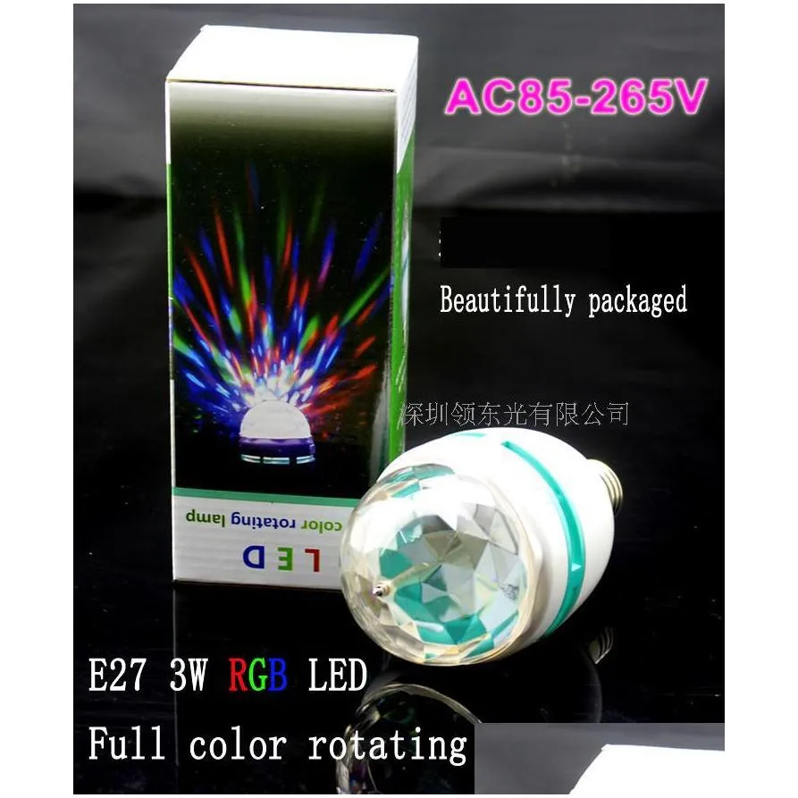 e27 3w 110v220v colorful auto rotating rgb projector crystal led stage light magic mini party dance light bulb for home