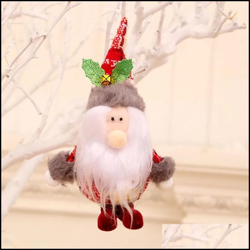 christmas tree pendant plush hanging ornaments santa reindeer snowman doll with bells party decorations xbjk2209