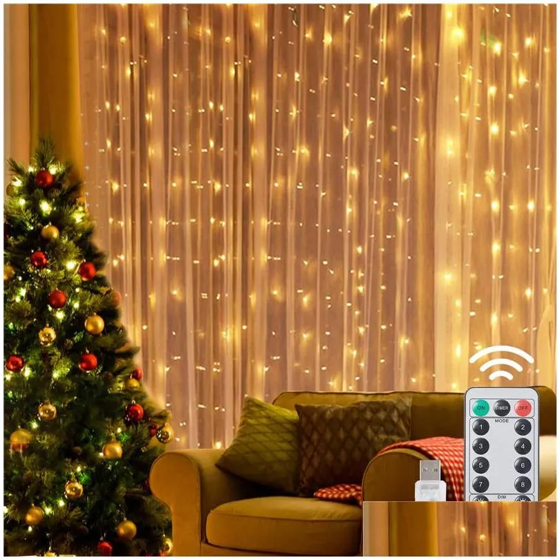  led curtain string fairy lights remote control usb 5v copper lights christmas decoration for home bedroom wedding party holiday lighting 8 modes 3x3m 3x2m