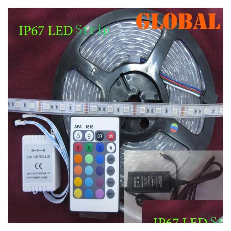  outdoor waterproof led strip 5m 300led ip67 tube rgb 5050 light with 24 keys ir controller with 12v 5a power supply via dhs