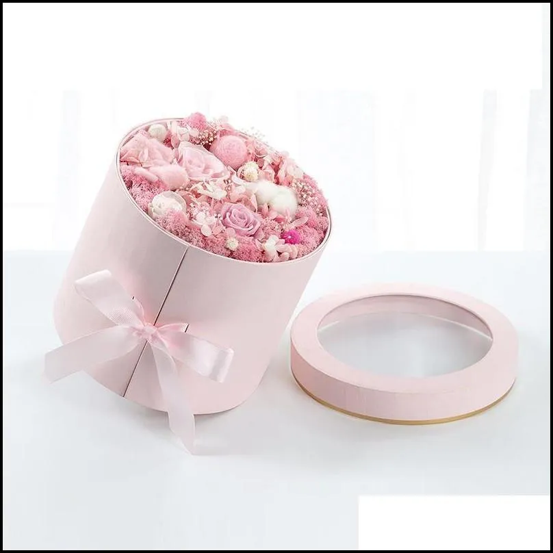 double layer round flower paper boxes with ribbon surprise rose box bouquet arrangement european style gift cardboard box y1202
