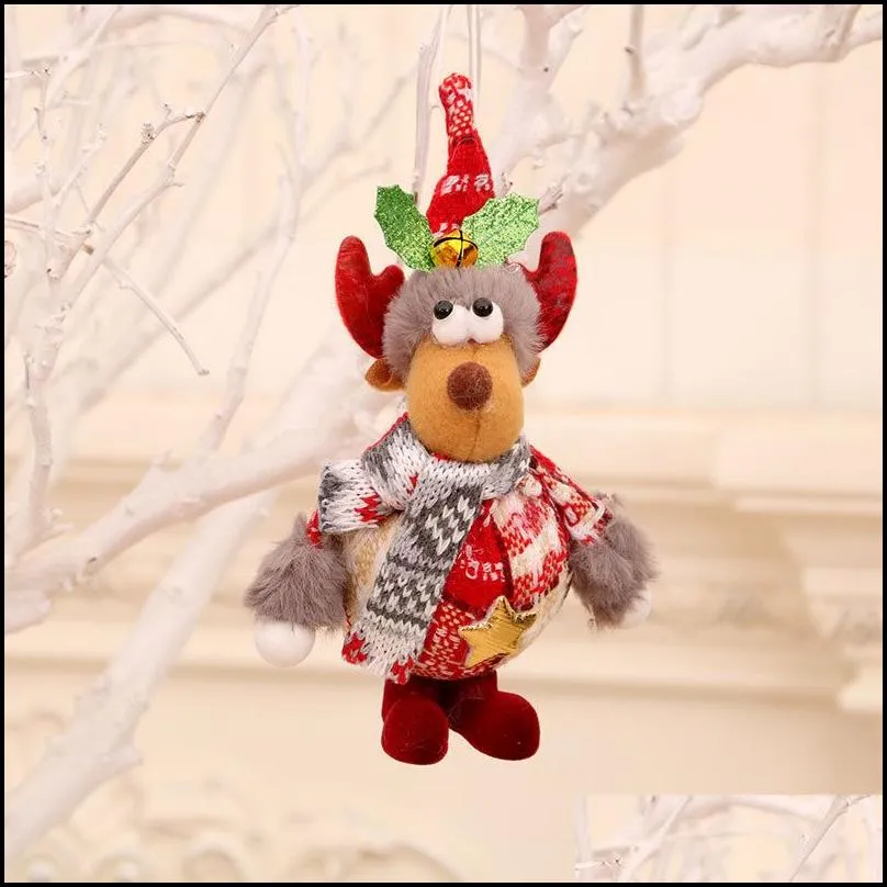 christmas tree pendant plush hanging ornaments santa reindeer snowman doll with bells party decorations xbjk2209