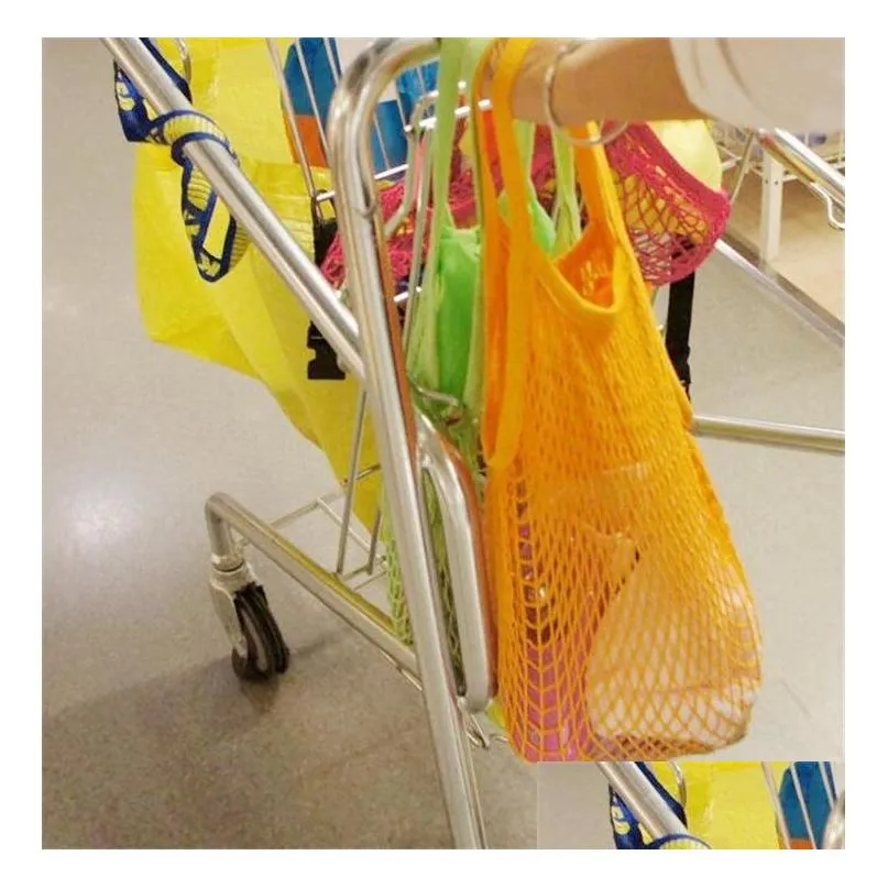 reusable shopping grocery bag 14 color large size portable shopper tote mesh net woven cotton bag home storage bags