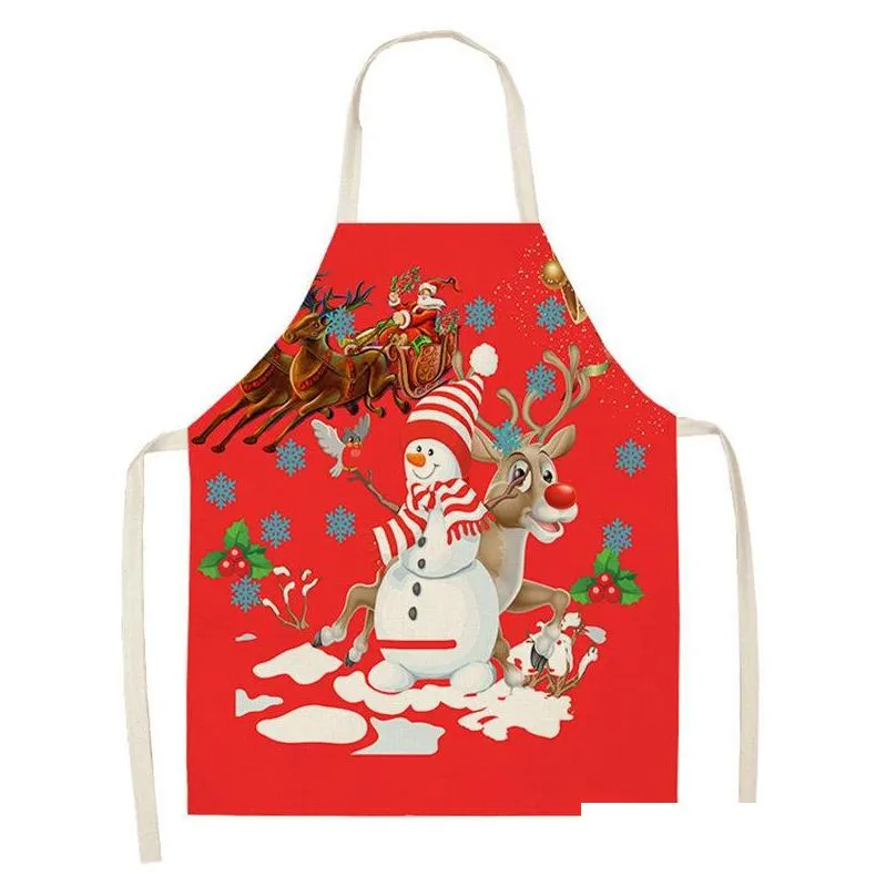 1pcs red christmas apron cotton linen pinafore xmas decor pendant adult bibs 53x65cm home kitchen cooking accessories cm10051