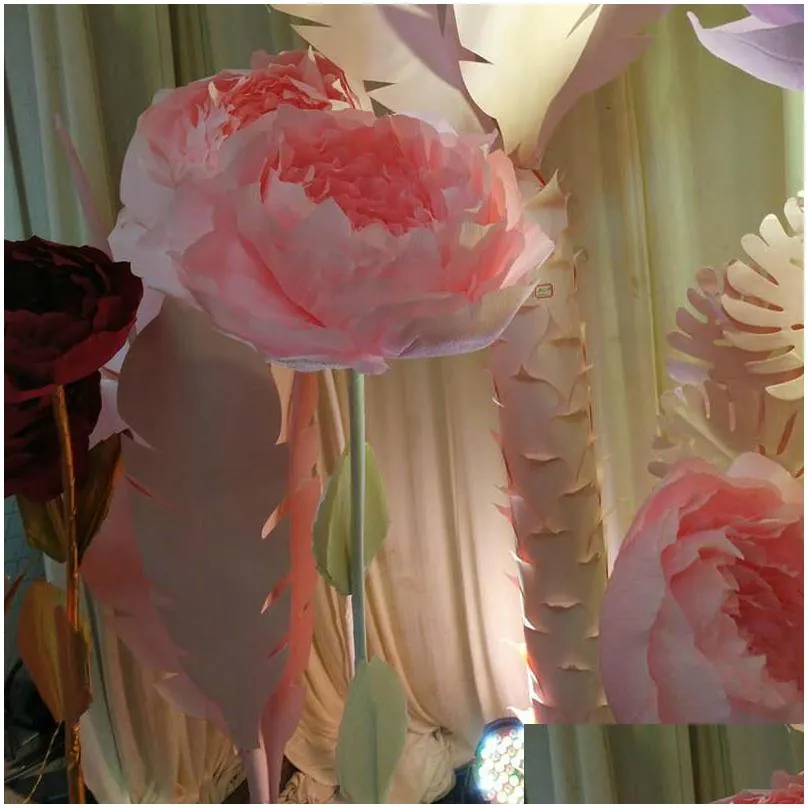  paper flowers large peony head leaves diy home wedding party photography background wall stage decoration fashion crafts y0104