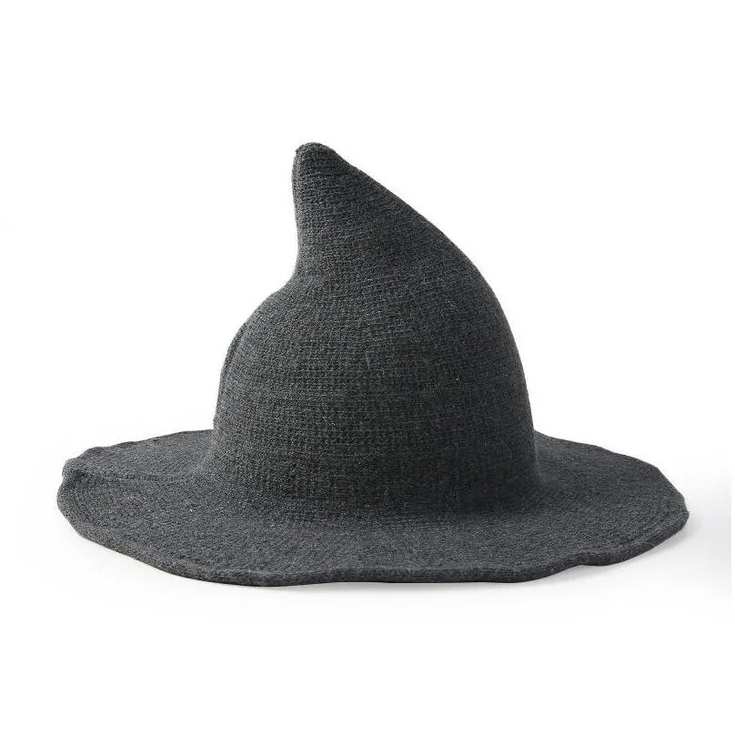 party hats modern halloween witch hat lady wool cotton blend foldable knit festival women cosplay cap warm autumn winter caps