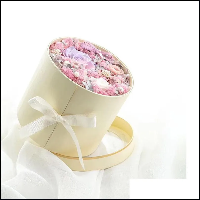 double layer round flower paper boxes with ribbon surprise rose box bouquet arrangement european style gift cardboard box y1202