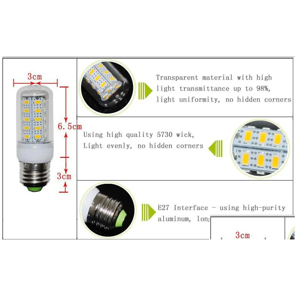  led corn light e27 led bulb chandelier candle 7w 12w 15w 18w smd 5730 5630 with cover 56 led e26 gu10 e14 b22 g9 warm white by