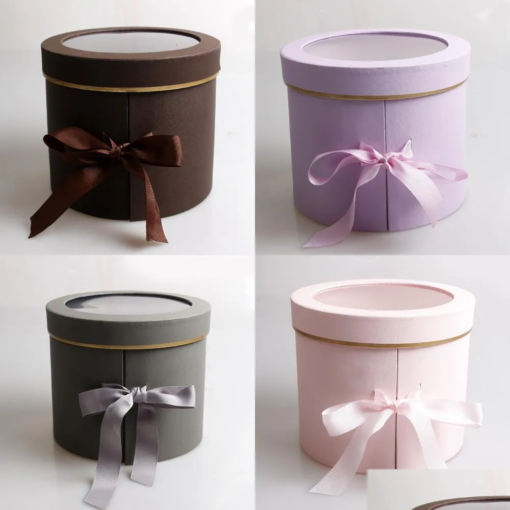 double layer round flower paper boxes with ribbon surprise rose box bouquet arrangement european style gift cardboard box y1202