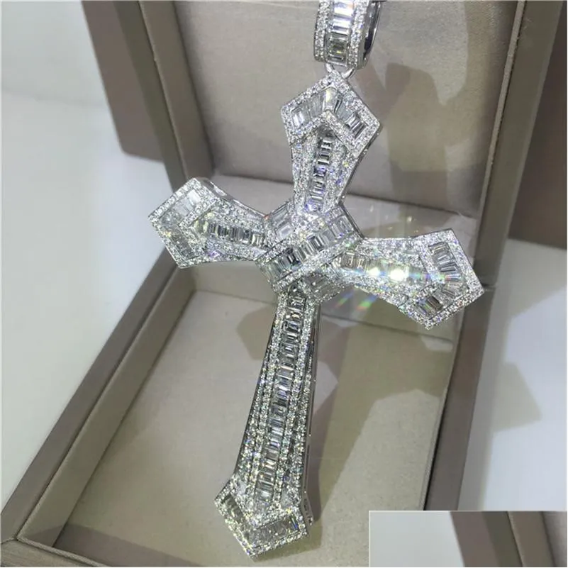 14k gold long diamond cross pendant 925 sterling silver party wedding pendants necklace for women men moissanite jewelry gift