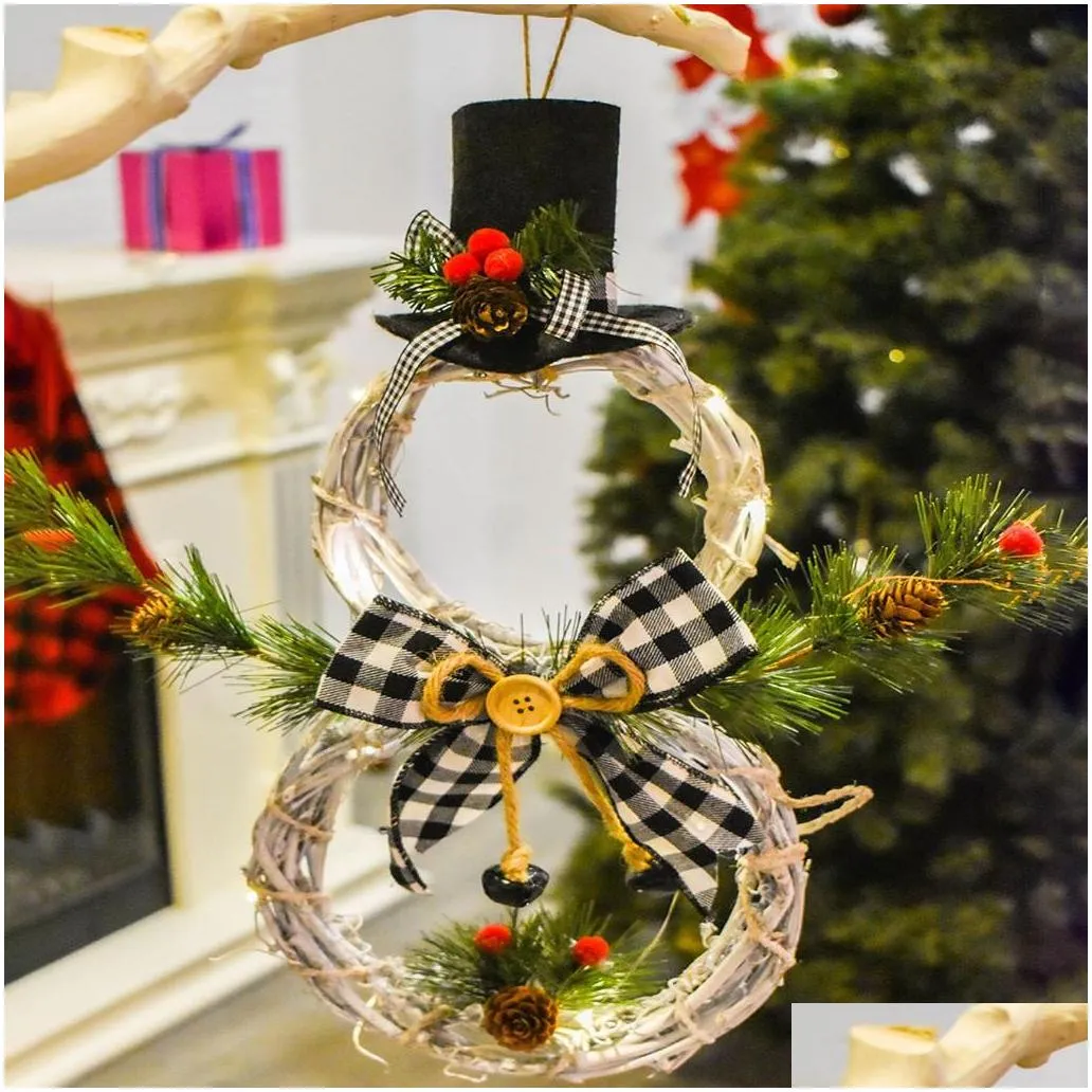 led strings xmas wreath hanging pendants wall ornament snowman tree pattern kids present home decoration party