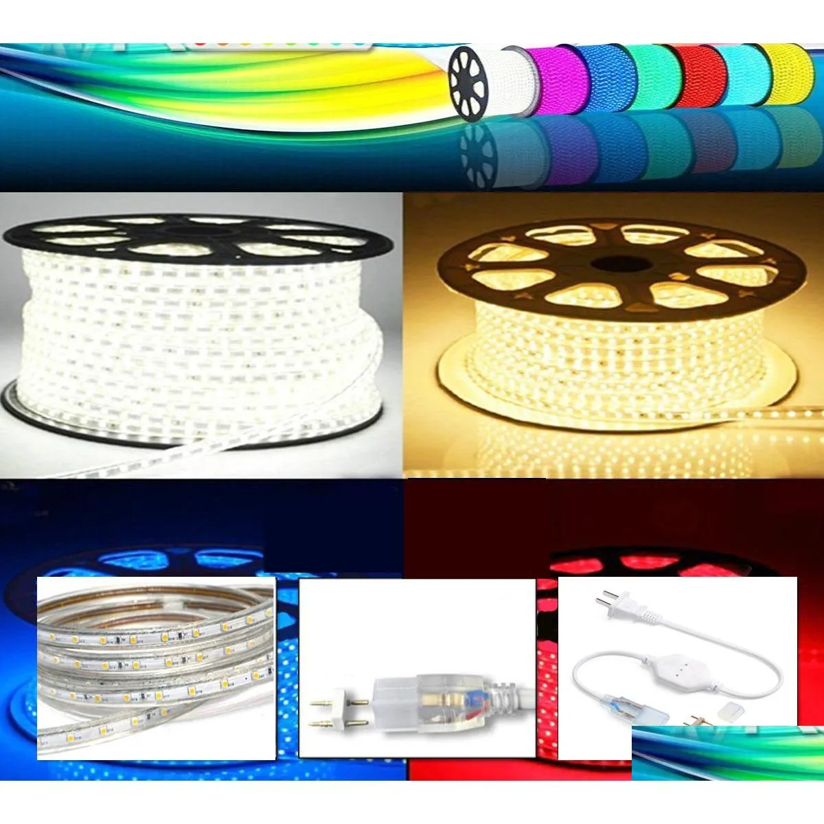 110v 220v led strips 100m smd3528 smd2835 smd3014 flexible strip with power plug ip67 sigle color warm white