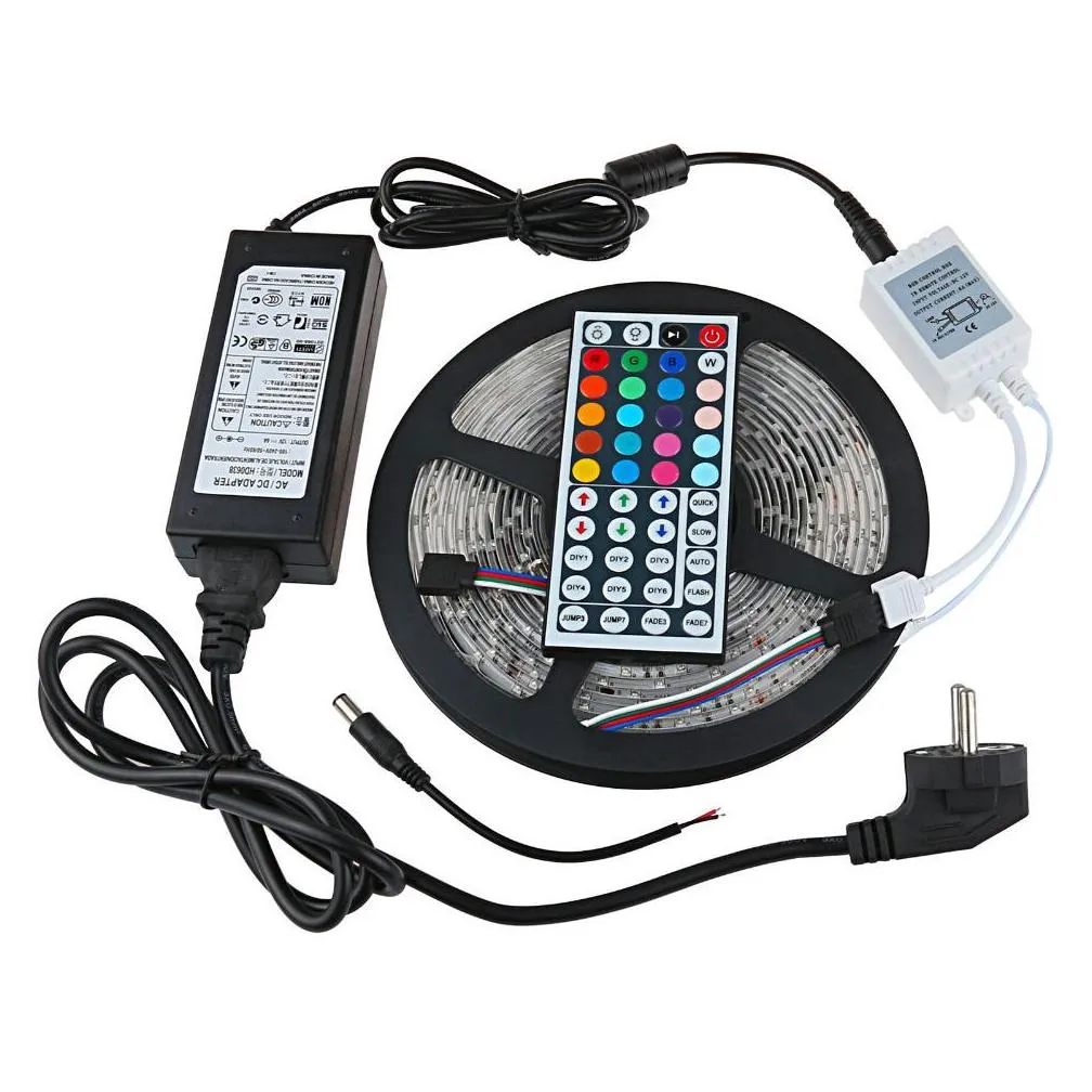 led strip light rgb 5050 5m led strips christmas gift waterproof with 44 keys ir remote controlleradddc12v 5a power adapter in retail