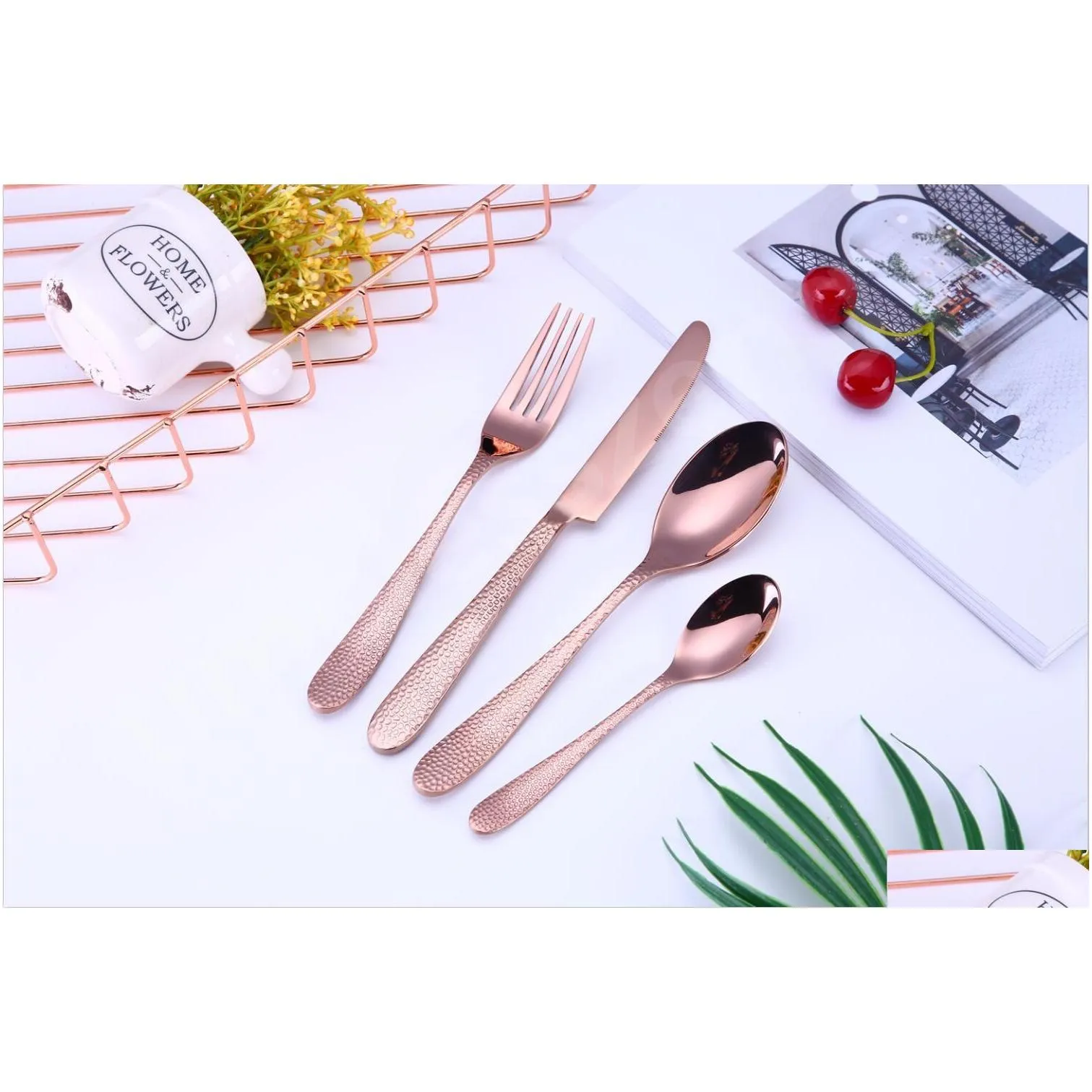 5 colors highgrade gold cutlery flatware set spoon fork knife teaspoon stainless dinnerware sets kitchen tableware set 10 choices