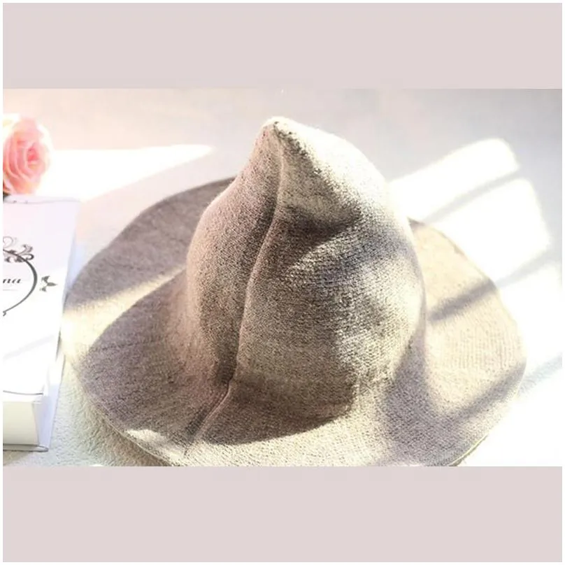 party hats modern halloween witch hat lady wool cotton blend foldable knit festival women cosplay cap warm autumn winter caps