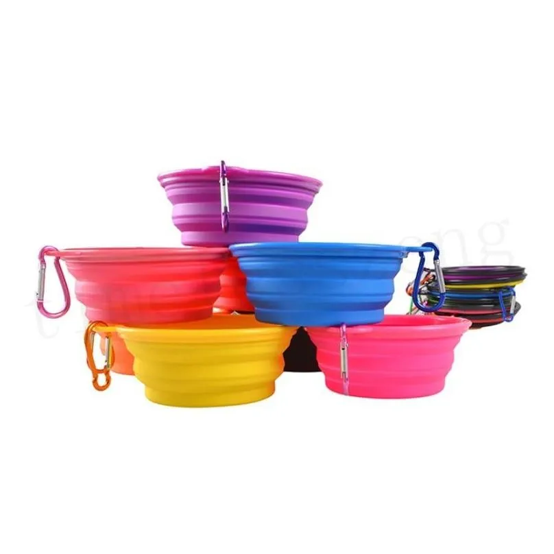 travel collapsible dog cat feeding bowl two styles pet water dish feeder silicone foldable bowl with hook 18 styles to choose