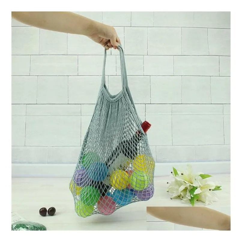 reusable shopping grocery bag 14 color large size portable shopper tote mesh net woven cotton bag home storage bags