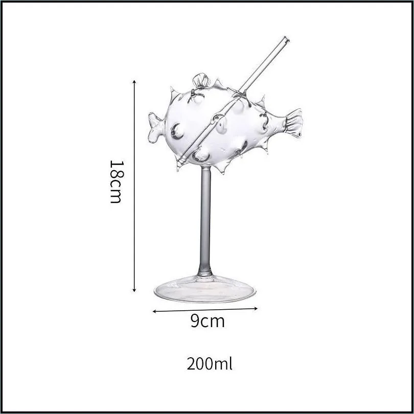 wine glasses 200ml creative pufferfish cocktail glass transparent goblet cup with straw molecular smoke bar party drinkware