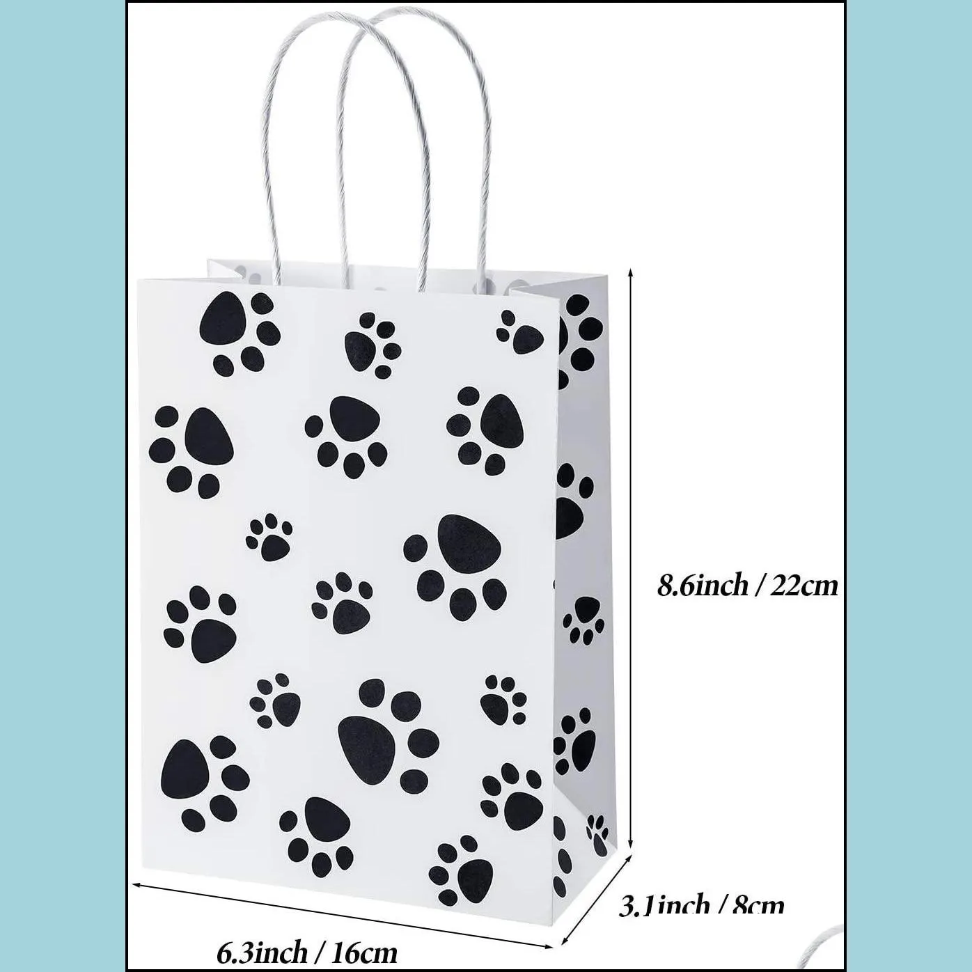 puppy dog paw print treat bags with paper twist handles for pet party favor