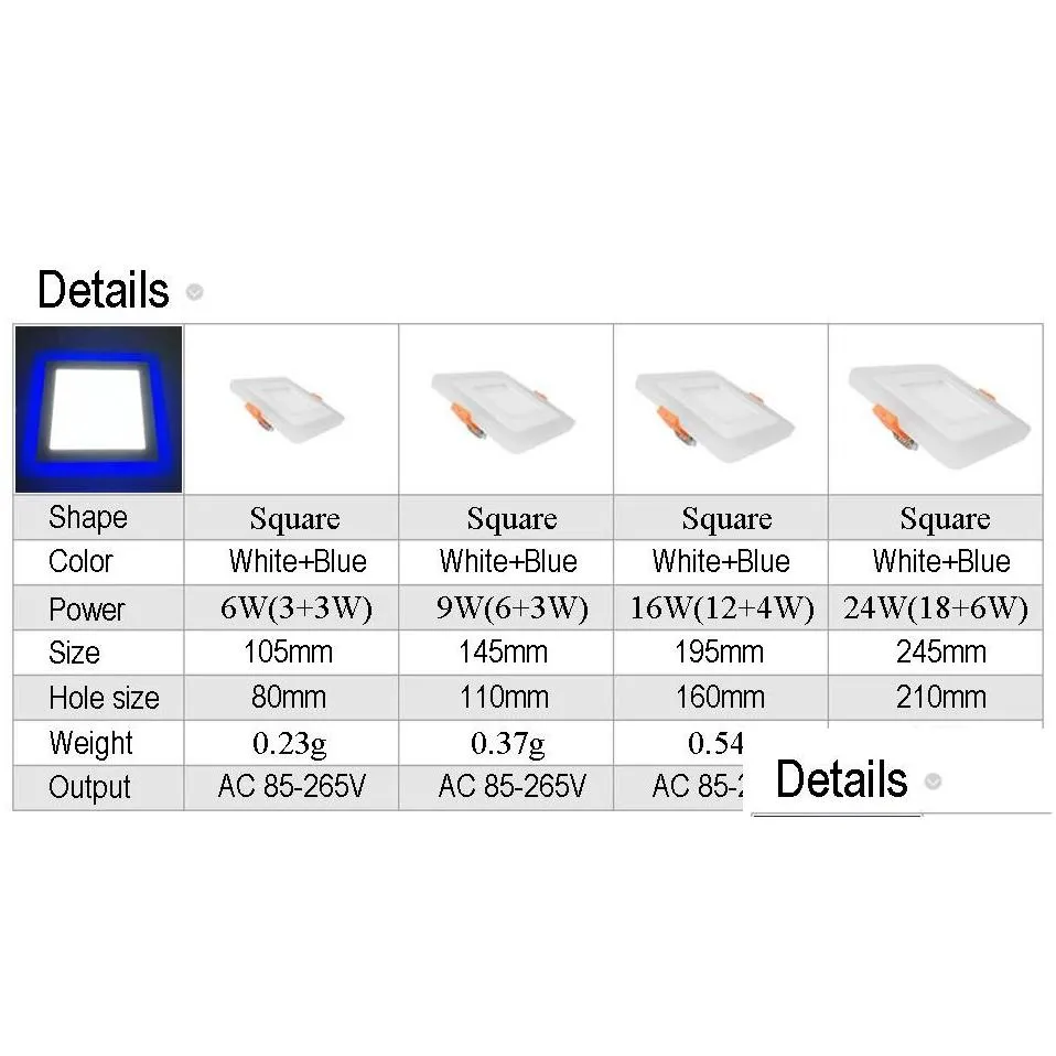 round/square panel led downlight 6w 9w 16w 24w white led panel light double color led luce empotradas de techo interior lighting dhs