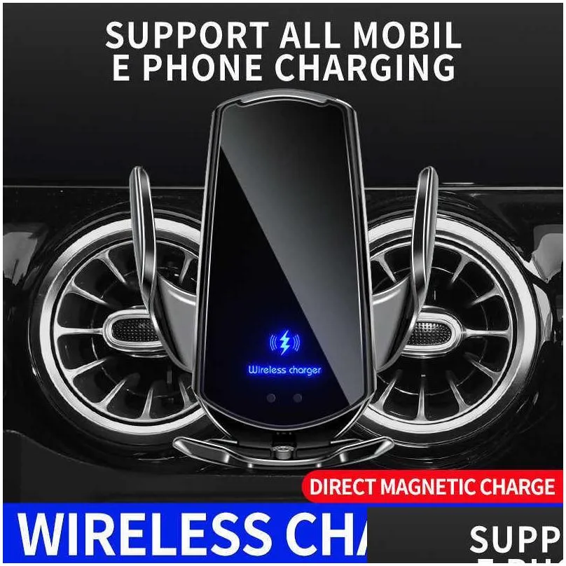 automatic 15w qi car wireless  for iphone 13 12 xs xr x 8 s20 s10 magnetic usb infrared sensor phone holder mount