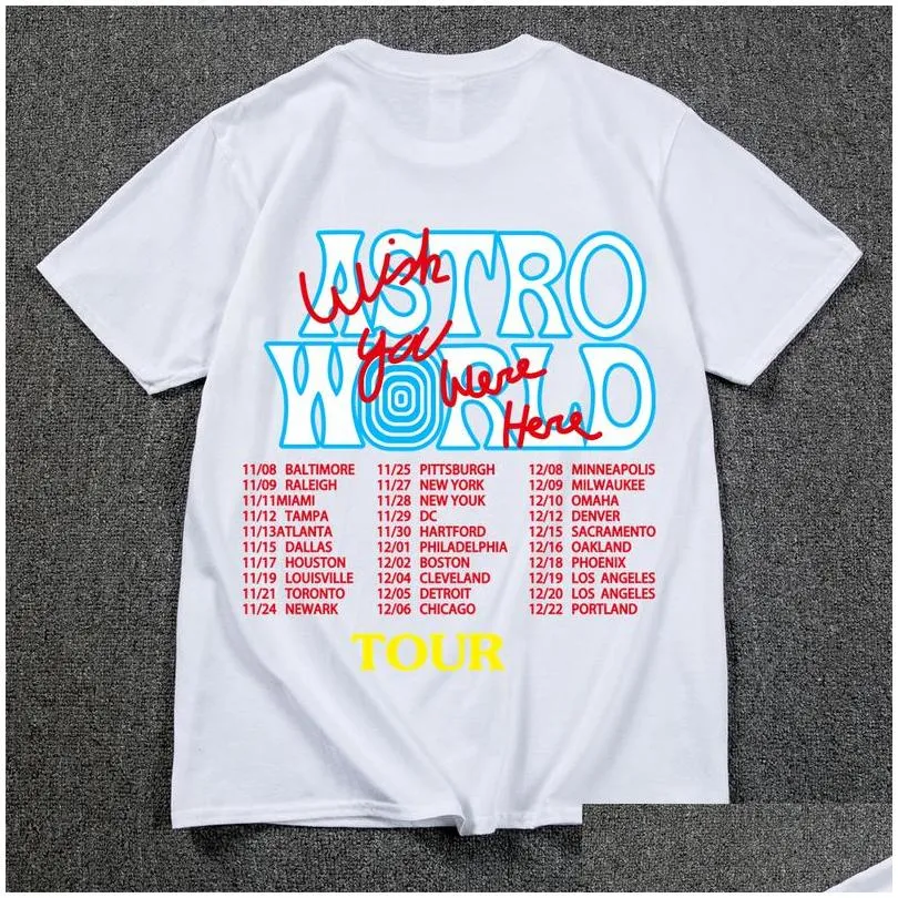 fashion hip hop t shirt men women travis scotts astroworld harajuku t shirts you were here letter print tees tops 220725