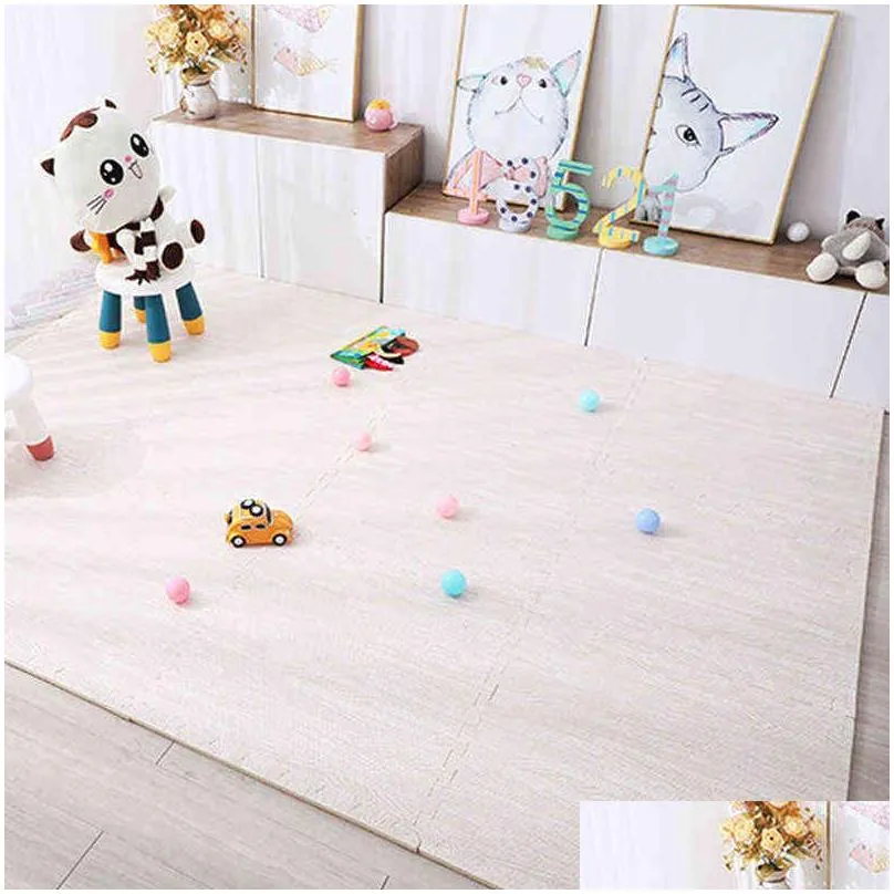 wood grain puzzle mat baby foam play splicing bedroom thicken soft modern floor kids rug living room crawling carpet 211204