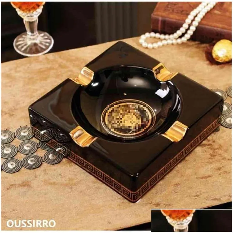 oussirro luxury large size ashtrays gadgets vintage style square quality ceramic cigar ashtray 210724