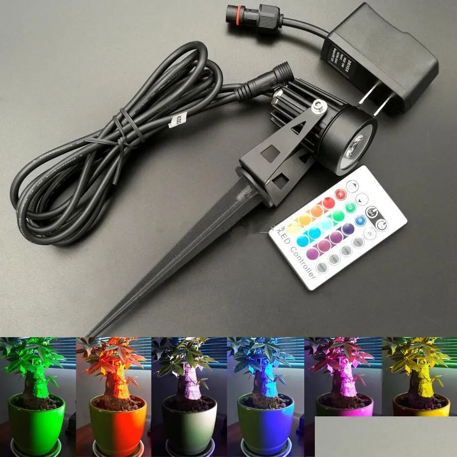 outdoor led garden light 3w5w rgb lawn lamp wireless ir remote control include power adapter ground rod for landscape lighting dc12v