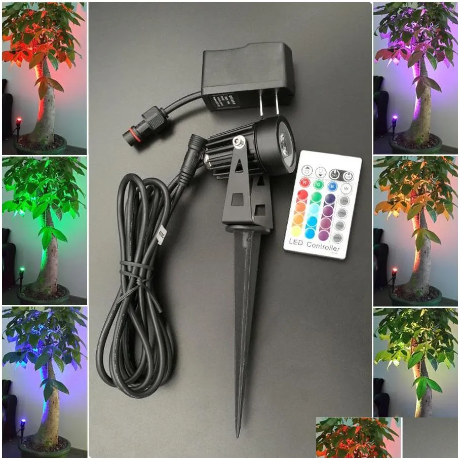 outdoor led garden light 3w5w rgb lawn lamp wireless ir remote control include power adapter ground rod for landscape lighting dc12v